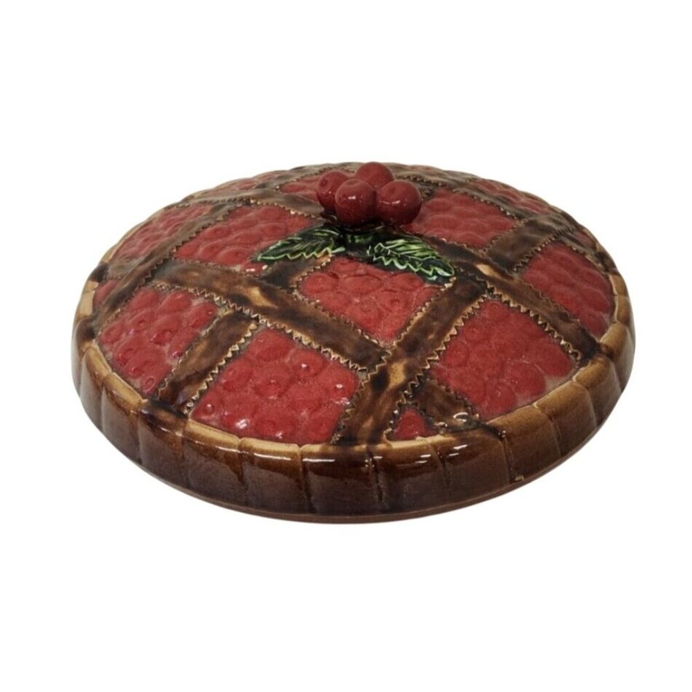 Ceramic Cherry Pie Dish & Brown Lattice Design Serving Container Storage